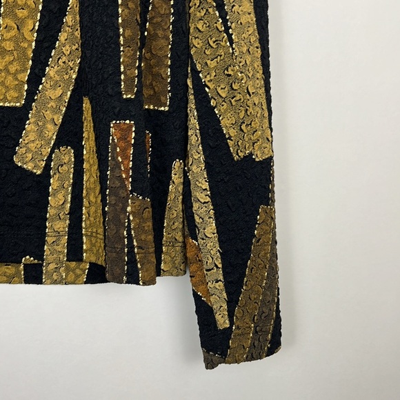 Chico’s long sleeve blouse black with gold metallic detail lace 2 - Picture 7 of 8